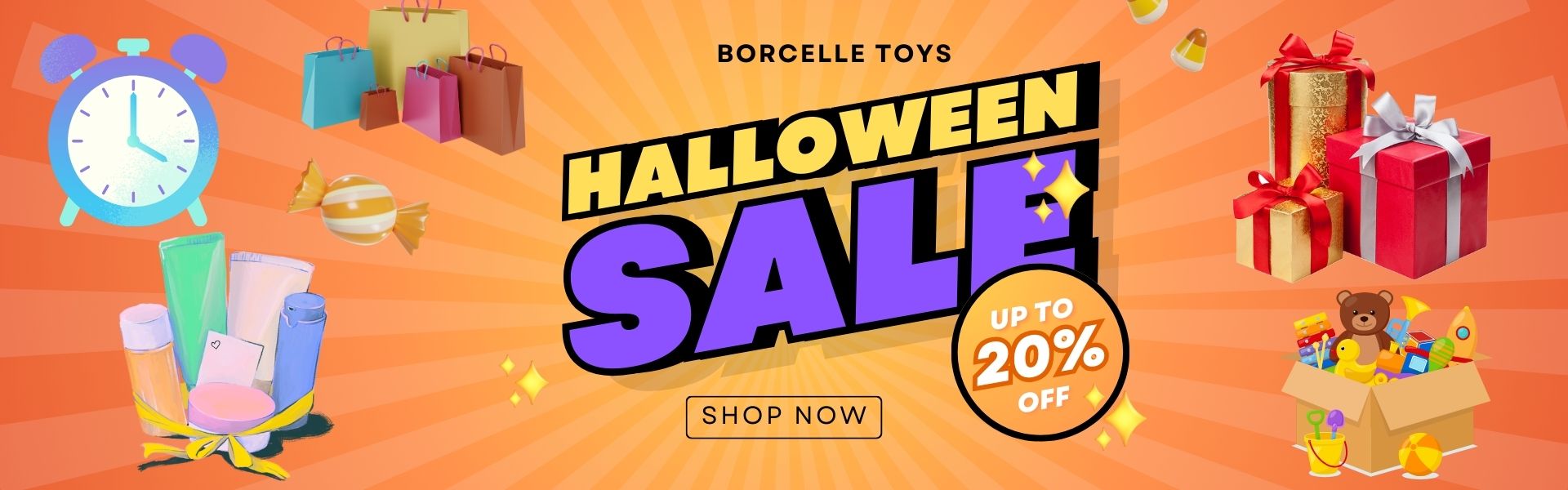 Orange 3D Halloween Sale Toys Shop Facebook Cover (1920 x 600 px)