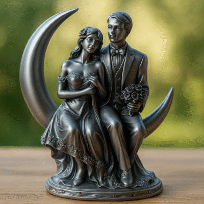 Romantic Couple on Moon Metal Showpiece – Matte Grey Finish
