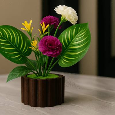 Elegant Artificial Flower Pot with Wooden Base