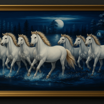 7 White Horses Moonlight Wall Art