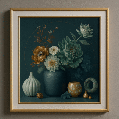 Elegant Floral Still Life Wall Art with Golden Frame