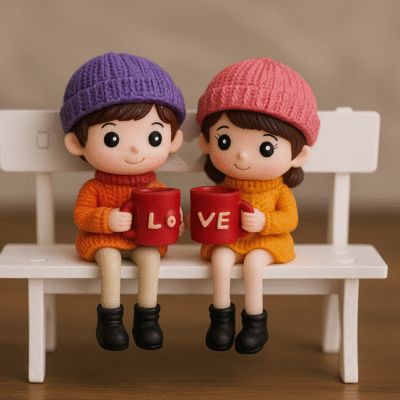 Love Couple Miniature on Bench – Cute Romantic Showpiece