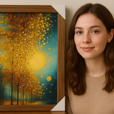 Golden Autumn Forest Wall Art – Textured Acrylic Painting