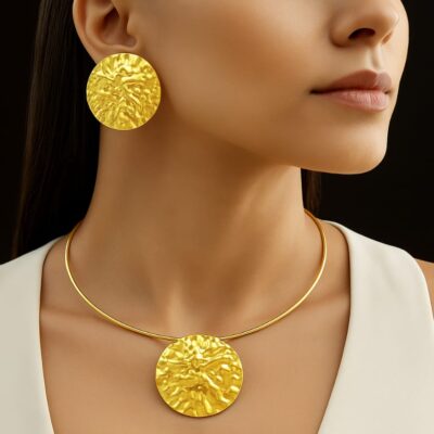 Bold Solar Flair Hammered Gold Set